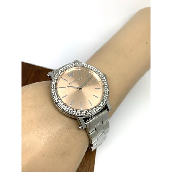 Michael Kors Women's Watch MKO-1050 Quartz Rose Dial Silver Stainless Steel 38mm - Picture 6 of 14